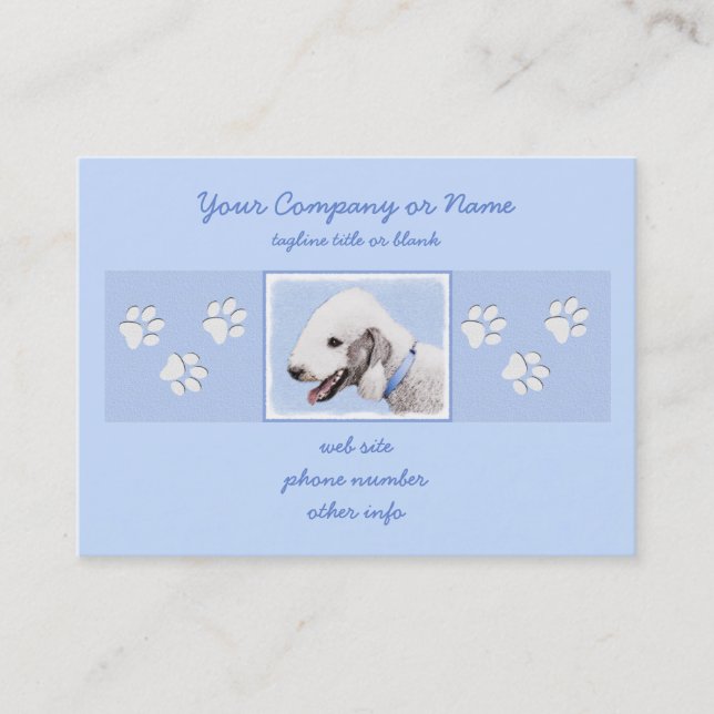 Carte De Visite Bedlington Terrier Peinture - Art Chien original (Devant)