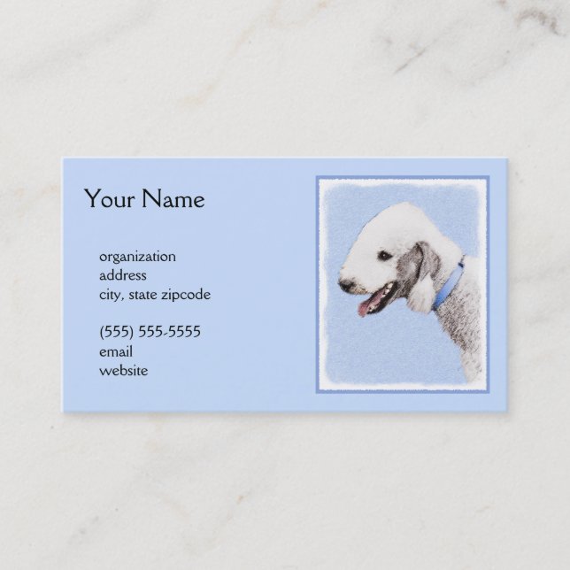 Carte De Visite Bedlington Terrier Peinture - Art Chien original (Devant)
