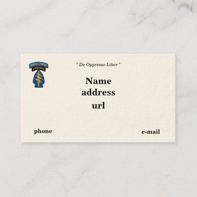 Carte De Visite Béets verts des forces spéciales (Devant)