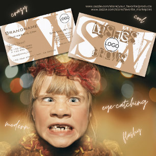 Carte De Visite Beige blanc avec logo et monogramme élégant