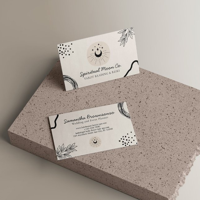 Carte De Visite Beige Blush Black Moon Stars Spirituel Reiki (Beige Blush Black Moon Stars Spiritual Reiki Business Card)