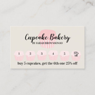 Carte De Visite Beige Cupcake Bakery Café Loyalty Punch Remise