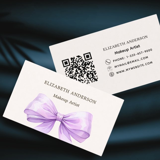 Carte De Visite Beige lavande violet arc élégant qr code (Créateur téléchargé)