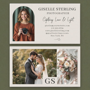 Carte De Visite Beige Neutre Élégant Script photo Professionnel