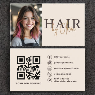 Carte de visite beige neutre pour coiffeur avec co