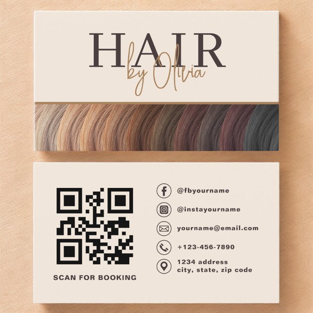 Carte de Visite Beige Neutre pour Coiffeur avec Co (Créateur téléchargé)