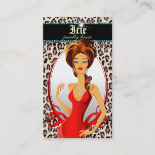 Carte De Visite Beige rouge Teal de léopard de diamants de bijoux