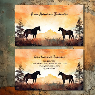 Carte De Visite Belle aquarelle Silhouette Chevaux en Champ