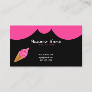 Carte De Visite Belle boutique de crème glacée noire et rose