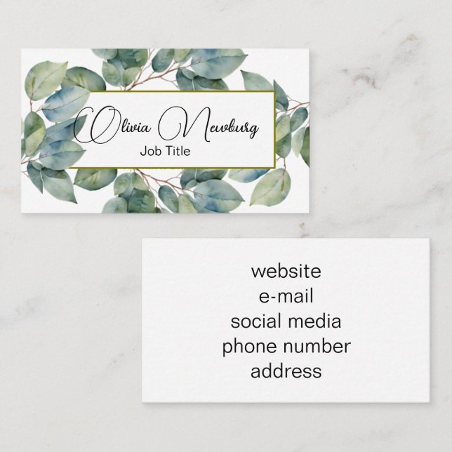 Carte De Visite Belle calligraphie turquoise douce verte (Devant / Derrière)