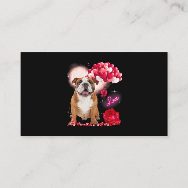 Carte De Visite Belle English Bulldog Balloon Coeur Valentines Jou (Devant)