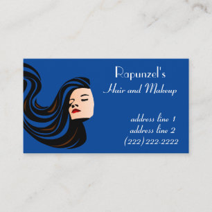 Carte De Visite Belle femme aux cheveux longs et bleu maquillage