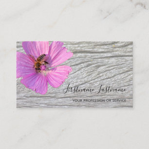 Carte De Visite Belle fleur violet rose sur bois