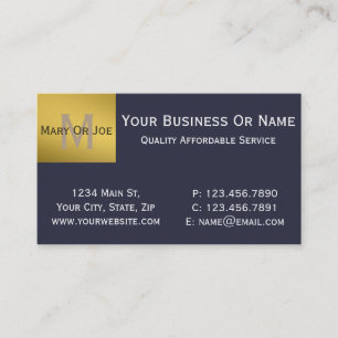 Carte De Visite Belle Luxe Monogramme Or Bleu Indigo