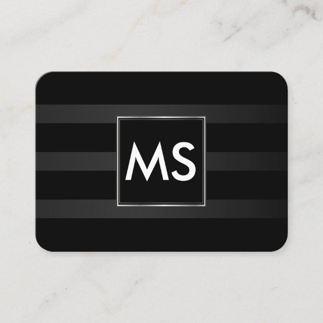 Carte De Visite Belle Monogramme Chic Stripes Faux Argent Cadre (Devant)