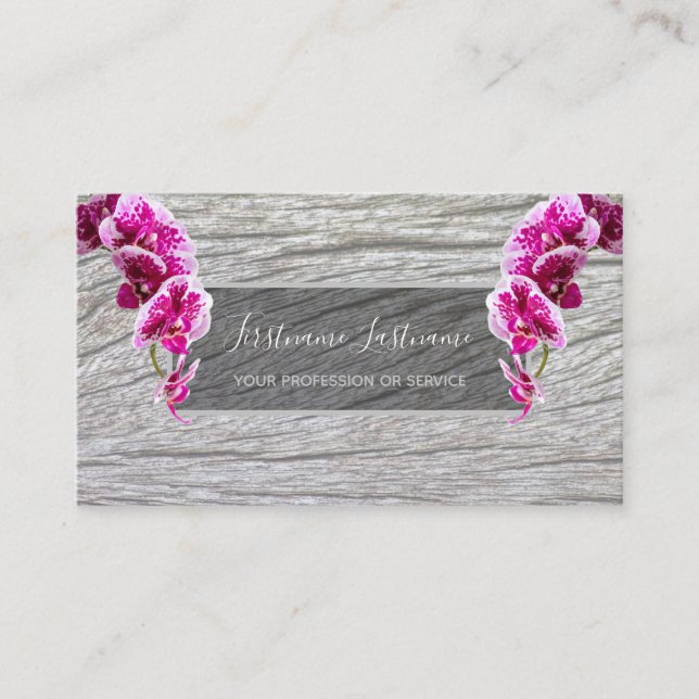 Carte De Visite Belle orchidée violette rose sur bois (Devant)