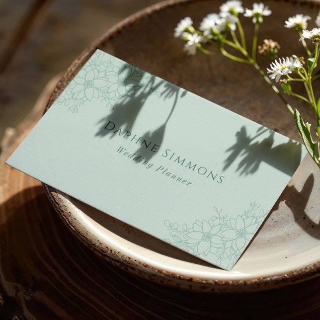 Carte De Visite Belle Seafoam Green Floral Line Art (Créateur téléchargé)