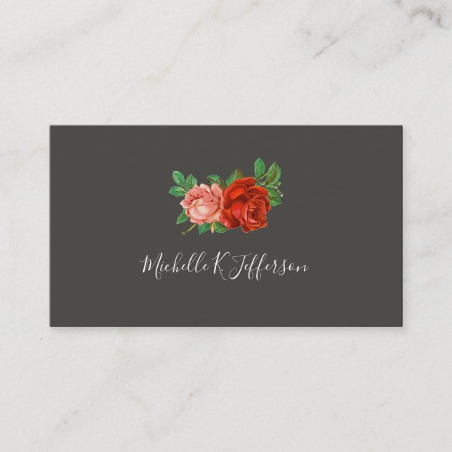 Carte De Visite Belles roses simple fond gris (Devant)