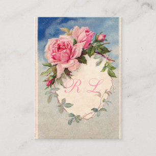 Carte De Visite Belles roses vintage, monogramme personnalisé,