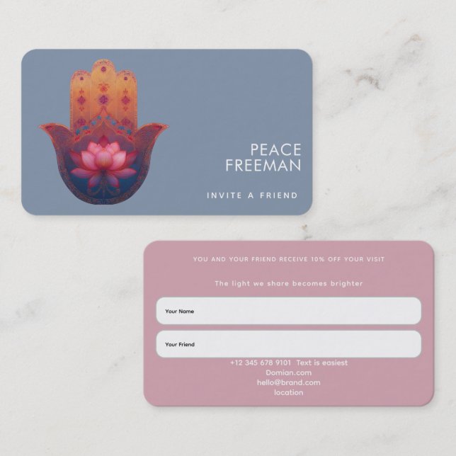 Carte De Visite Bénédiction du Lotus | Main de Hamsa (Devant / Derrière)