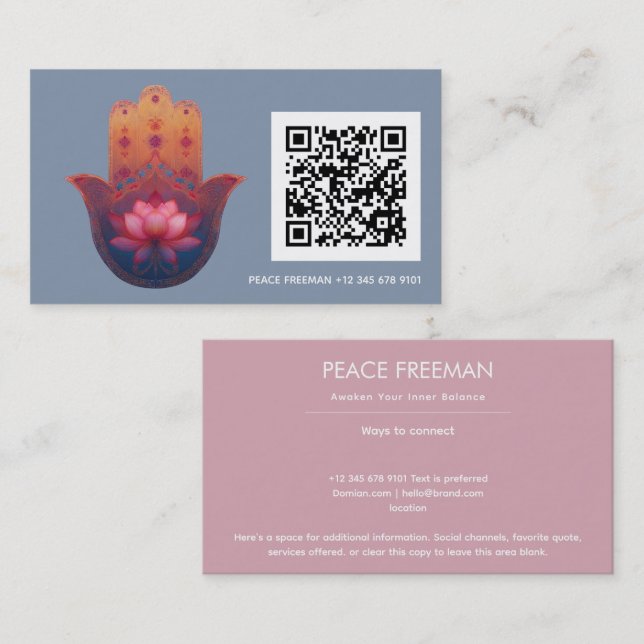 Carte De Visite Bénédiction du Lotus | Main de Hamsa (Devant / Derrière)