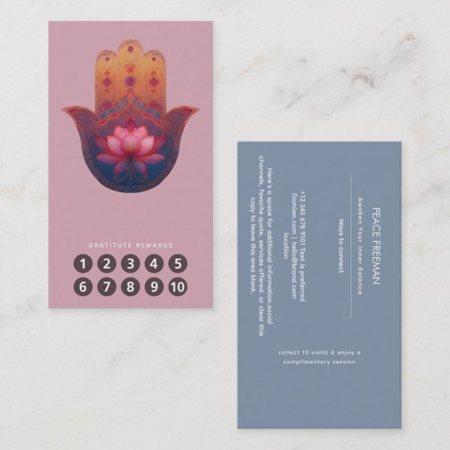 Carte De Visite Bénédiction du Lotus | Main de Hamsa (Devant / Derrière)