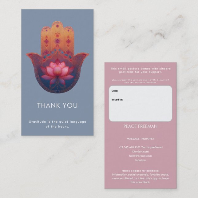 Carte De Visite Bénédiction du Lotus | Main de Hamsa (Devant / Derrière)