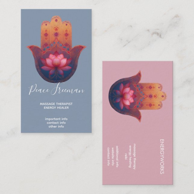 Carte De Visite Bénédiction du Lotus | Main de Hamsa (Devant / Derrière)