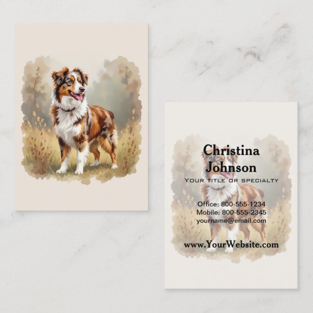 Carte De Visite Berger Australien Red Merle Aussie (Devant / Derrière)