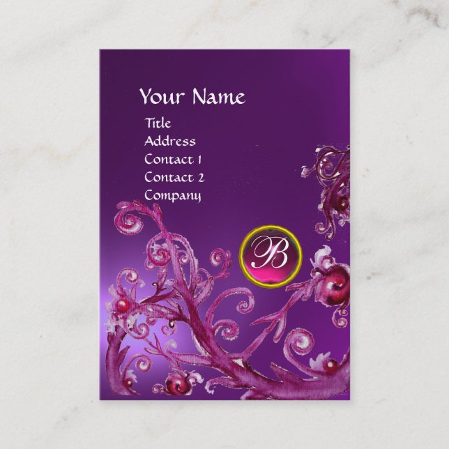 Carte De Visite BERRIES MAGIQUES MONOGRAM GEM améthyste violet ros (Devant)