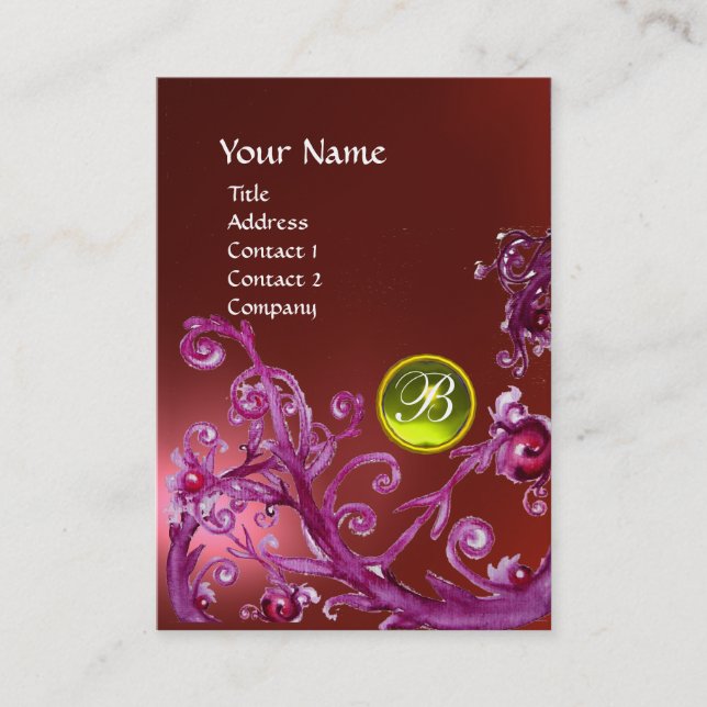 Carte De Visite BERRIES MAGIQUES MONOGRAM GEM rubis rouge jaune (Devant)