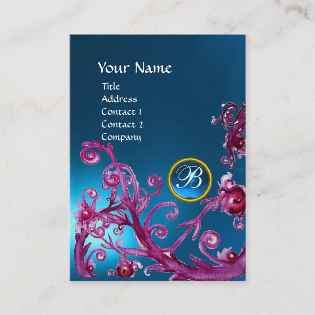 Carte De Visite BERRIES MAGIQUES MONOGRAM GEM saphir bleu (Devant)