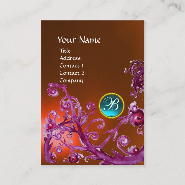 Carte De Visite BERRIES MAGIQUES MONOGRAM GEM topaz orange bleu (Devant)