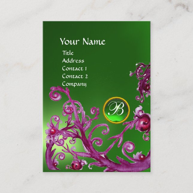Carte De Visite BERRIES MAGIQUES MONOGRAM GEM vert émeraude (Devant)