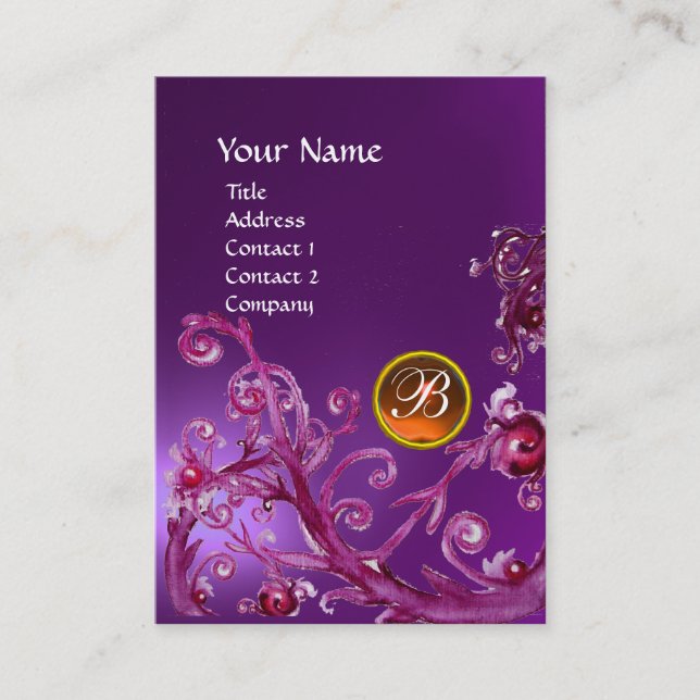Carte De Visite BERRIES MAGIQUES MONOGRAM ORANGE GEM améthyste vio (Devant)