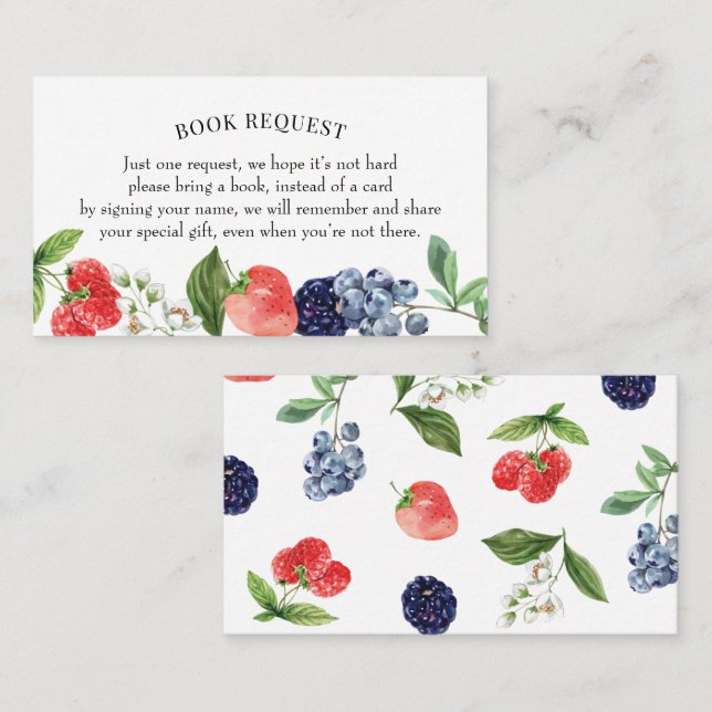 Carte De Visite Berry Sweet Book Request ou Book for Baby Card (Devant / Derrière)