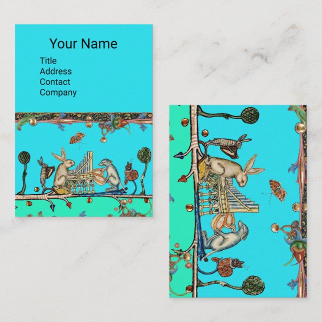 Carte De Visite BESTIAIRE MÉDIÉVAL FAISANT DE LA MUSIQUE, Lapin, B (Devant / Derrière)