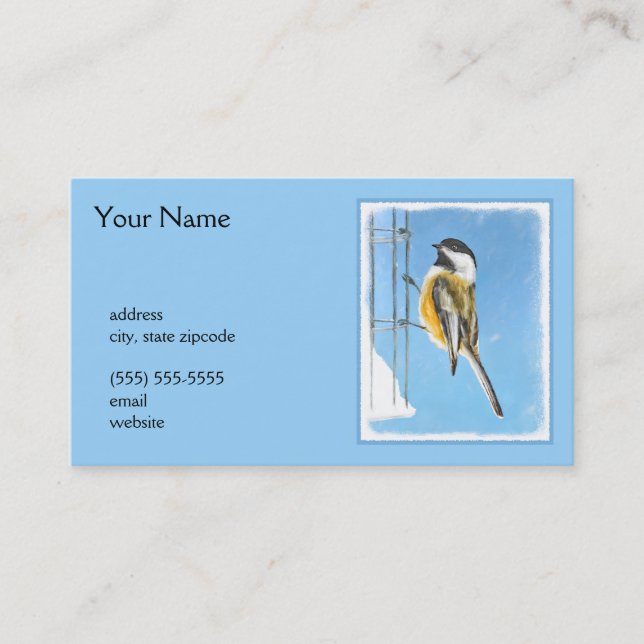 Carte De Visite Bickadee sur la peinture d'alimentation - Oiseaux  (Devant)