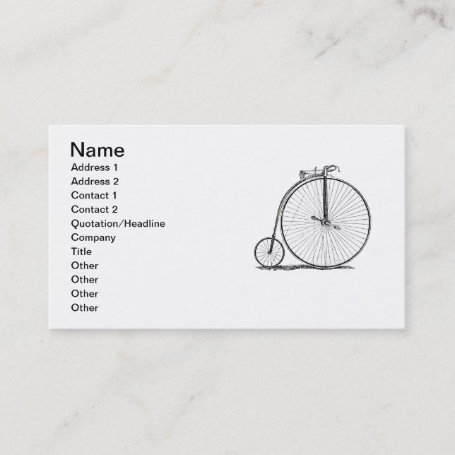 Carte De Visite Bicyclette à grande roue Penny Farthing (Devant)