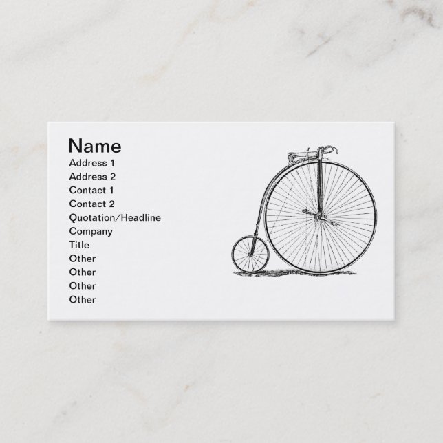 Carte De Visite Bicyclette à grande roue Penny Farthing (Devant)