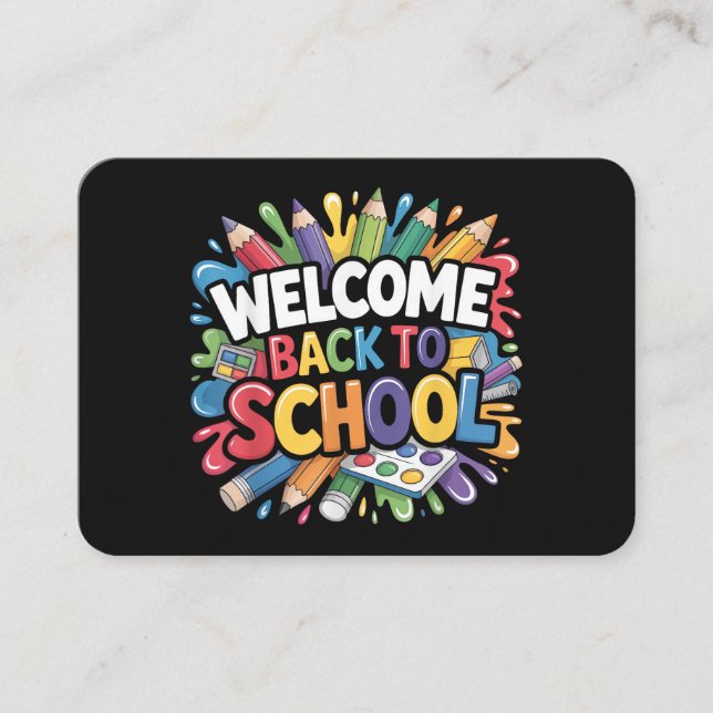 Carte De Visite Bienvenue à l'école pour la rentrée des classes En (Devant)