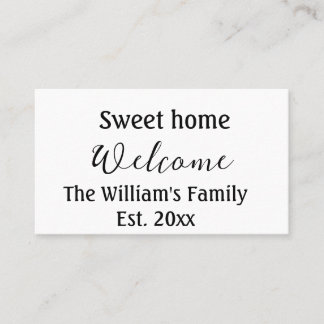 Carte De Visite Bienvenue douce maison ajouter nom de famille anné