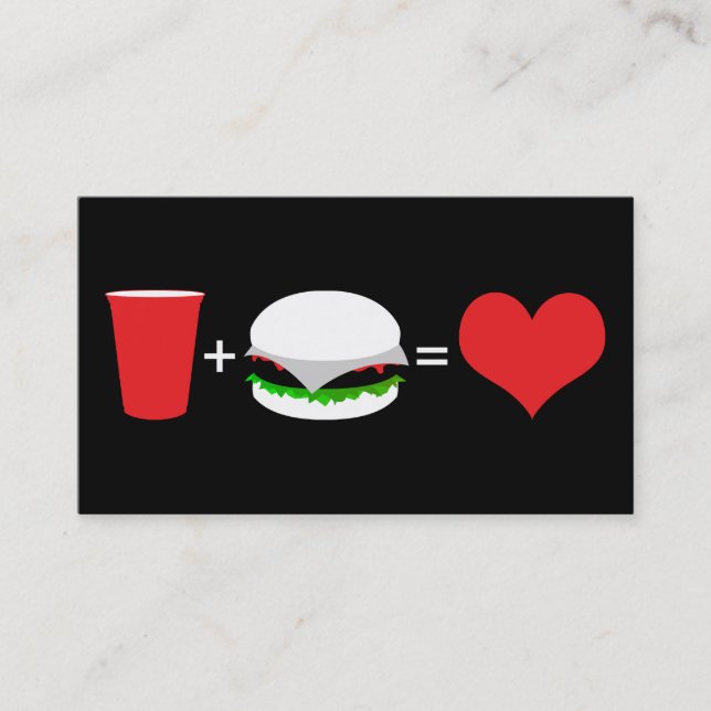 Carte De Visite bière + hamburger = amour (Devant)