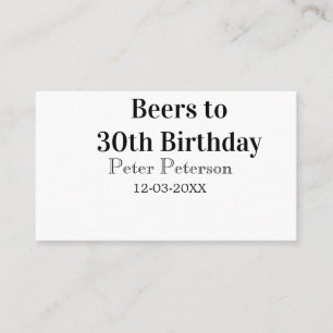 Carte De Visite Bière pour 30e anniversaire nom date homme élégant