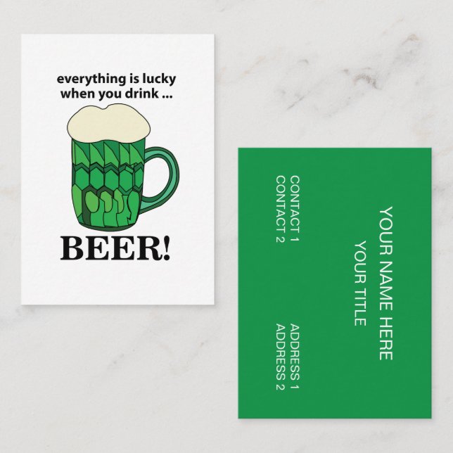 Carte De Visite Bière Verte Chanceux St Patrick Bière Verte (Devant / Derrière)