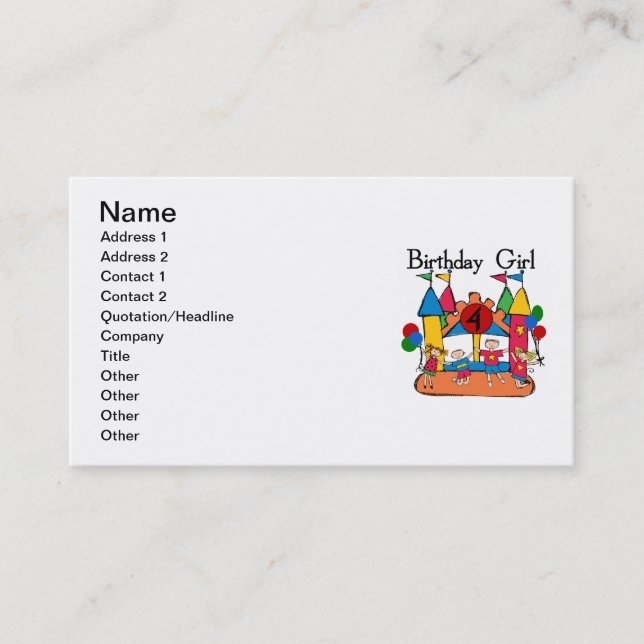 Carte De Visite Big Bounce Girl 4th Birthday T-shirts et cadeaux (Devant)