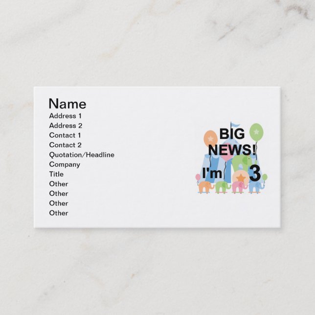 Carte De Visite Big News Circus 3e Anniversaire Tshirts et cadeaux (Devant)