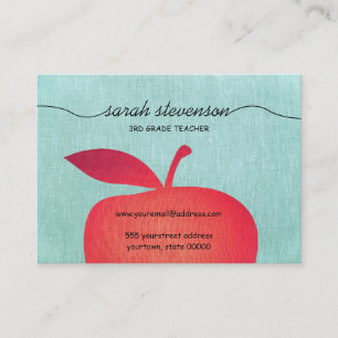 Carte De Visite Big Red Apple Chalkboard École Teacher Linen Look