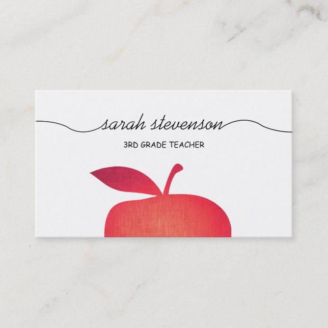 Carte De Visite Big Red Apple School Teacher Blanc (Devant)