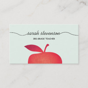 Carte De Visite Big Red Apple School Teacher Light Aqua Blue